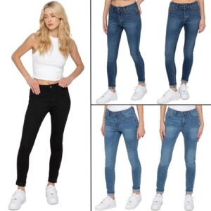 Ladies Skinny Leg High Waisted Stretch Jeans Womens Denim Pants
