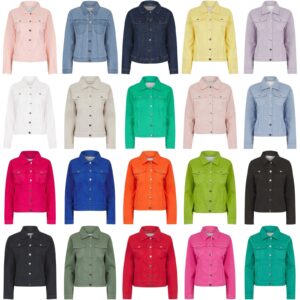 Womens Ladies Stretch Denim Jacket Soft Cotton Summer Bright Colour Fashion Coat