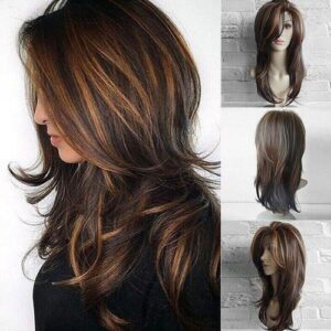 UK Real Hair New Gorgeous Women Long Mix Brown Straight Hair Human Wigs