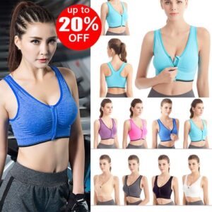 Ladies Zip Front Fastening Sports Bra Medium To High Impact Non Wired Support ~