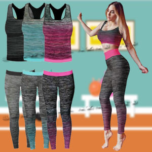 2 Pcs Set Women’s Yoga Running Fitness Gym Workout Vest Top and Leggings Set