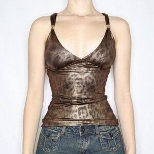Y2k Vintage Print Camisole Leopard Aesthetic Sleeveless Crop Tops Women Sexy Top