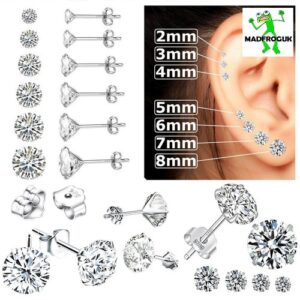 New 925 Sterling Silver Stud Earrings Pack for Women Sets for Men Cubic Zirconia
