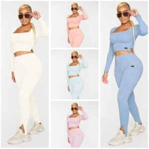 Women’s Seamless Gym Fitness Yoga Long Sleeve Crop Top & High-Waist Leggings Set