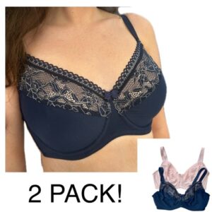 Ex Marks 2 Pack Bra Minimiser Full Cup Underwired Non Padded Lace Trim Support