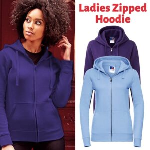 Ladies Womens Zipped Hoodie Hooded Sweatshirt Cotton Rich Plain Size XS S M L XL