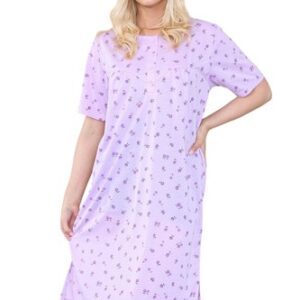 Ladies Nightdress Buttons Floral Printed Short Sleeve Nighties Nightwear