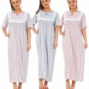 Women Nightwear Floral Print 100% Cotton Short Sleeve Long Nightdress M to XXXL