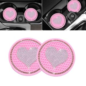 2x Bling Pink Car Accessories For Women Insert Coaster Auto Interior Cup Holder