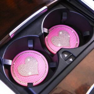 2x Bling Pink Car Accessories For Women Insert Coaster Auto Interior Cup Holder