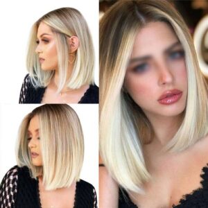 Natural Short Bob Wigs Straight Human Hair Wig with Bangs For Women Real Daily