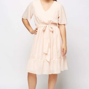 Women Black Funeral Chiffon Skater Dress Flare short sleeve V-Neck Sheer Tie-up
