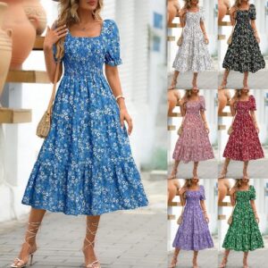 Women Summer Holiday Long Dress Ladies Boho Beach Floral Sun Dresses Size 8-20