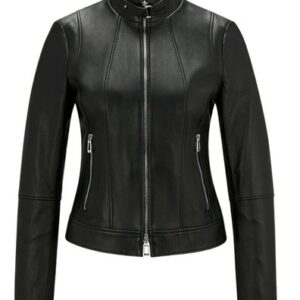 Women’s Real Leather Fitted Biker Jacket Casual Coat Black Winter Zipped Jacket