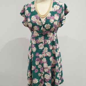 Vintage 1940s WW2 Style Green Floral Summer Festival Holiday Beach Summer Dress