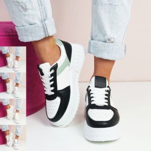 WOMENS LADIES CHUNKY TRAINERS FLAT PLATFORM SNEAKERS TWO TONE WOMEN SHOES SIZE