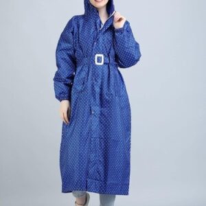 Women’s Reversible Long Waterproof Raincoat With Hood, Belt And Carrying pouch