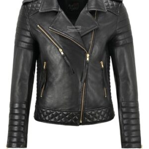Ladies Leather Jacket Classic Biker Style Black REAL Leather Womens Jacket 2380