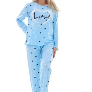 Ladies Pyjama Set Love Crew Neck Long Sleeve Soft Cotton Loungewear PJs M to XXL