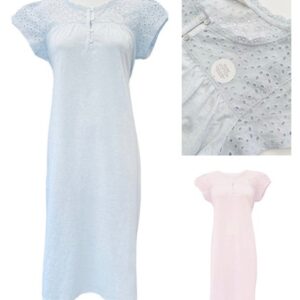 Ex Marks Summer Nightie Pure Cotton Pink Blue Short Sleeved Long Nightdress Plus