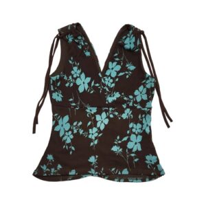AX Paris Vintage Y2K Brown & Blue Floral Top Womens UK Size 8