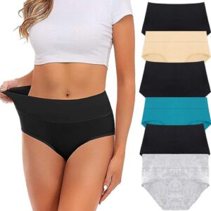 6 Pack Womens Cotton Knickers Ladies High Waist Briefs Underwear Lingerie Panty