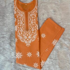 Women Chikan Kurti,Cotton Kurti for Women Handmade Traditional Tops Peach Kurta
