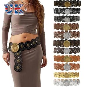 Y2K Disc Belts Metal Buckle Wide Belts Vintage Hollow Belt  for Women