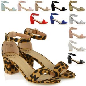 Womens Low Mid Heel Block Peeptoe Ladies Ankle Strap Party Strappy Sandals Shoes