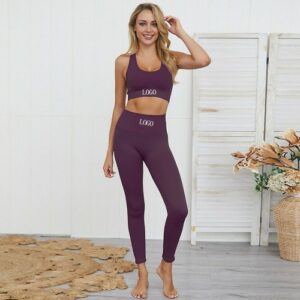 Women Workout Leggings Padded Bra Top Yoga Set Gym Workout Suit 2pcs