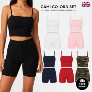 Women Cropped cami Top and Biker Shorts Set cycling Fitted Yoga Dress slinky