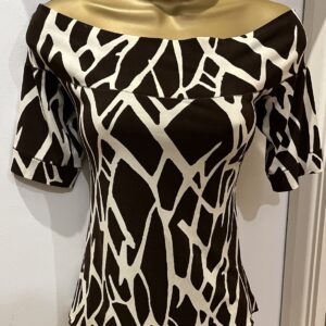 Y2K Brown & Beige Giraffe Print Bardot off the shoulder top size 10