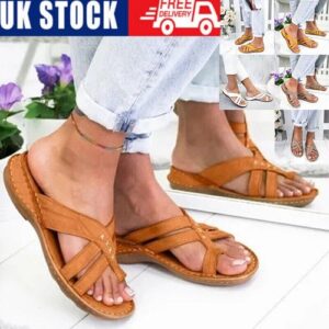 Womens Orthopedic Sandals Casual Flat Flip Flops Ladies Low Wedge Shoes Size UK