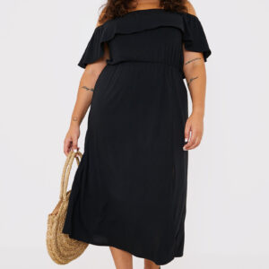 Womens Black Bardot Midi Dress | In The Style