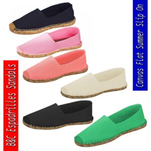 B&C Ladies Espadrilles Sandals Canvas Flat Summer Slip On Cotton Shoes Women New