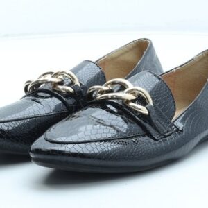 SheIn Womens Black Geometric Polyurethane Loafer Flat UK EU – Chain Detail Croc