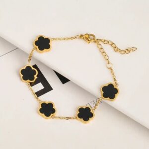 Womens Luxury Leaf Clover Design Charm Bracelet