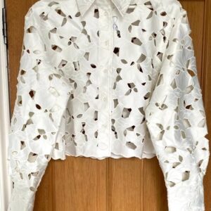 H&M WOMENS BRODERIE ANGLAISE WHITE SATIN SHIRT SIZES XS, M & XL
