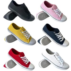 LADIES FLAT WOMENS LACE UP PLIMSOLLS CANVAS SUMMER PUMPS SHOES TRAINERS SIZE 3-8