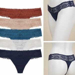 Ladies 5 Pack Thongs GEORGE Multi-Pack Lace Top Cotton Knickers Underwear NEW