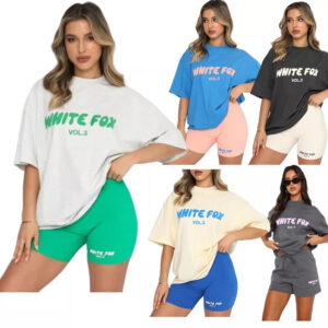 UK Summer White Fox Tracksuits Set Womens 2PCS T-Shirt Shorts Casual Tops Pants