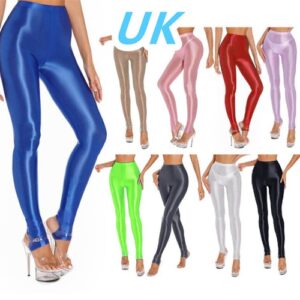 UK Women’s Glossy Stirrup Skinny Pants High Waist Tummy Control Tights Pants