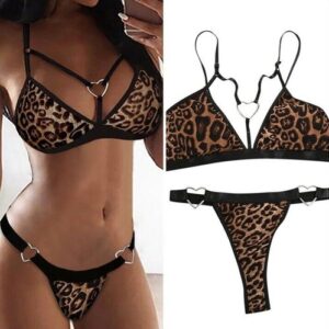 Womens Sexy Lingerie Leopard Bra Ladies Thong Underwear Set Nightwear Sleepwear