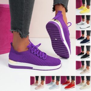 WOMENS LADIES KNIT TRAINERS LACE UP SLIP ON SPORT RUNNING SNEAKERS WOMEN SHOES