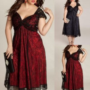 Plus Size 18-28 Women Lace Gothic Midi Dress Club Evening Cocktail Party Dresses