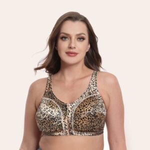 Supportive Bra with Leopard Print Front Fastening Bras for Women Non Wired Bra