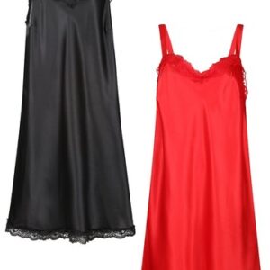 Ladies Nightie Satin Lace Trim Nightdress UK Sizes 6-30 With Adjustable Straps