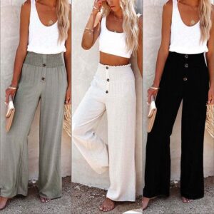 Summer Women Cotton Linen Trousers Ladies Casual Elastic Waist Bottoms Pants UK