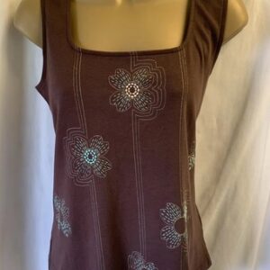 Y2K Emreco Size 12 Brown Square Neck Floral Embroidered Tank Summer Top BNWTS
