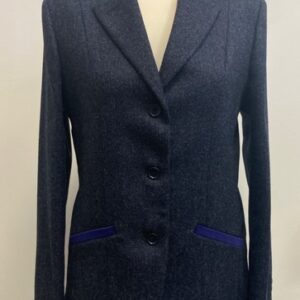 Ladies Navy Blue Herringbone British Wool Tweed Jacket